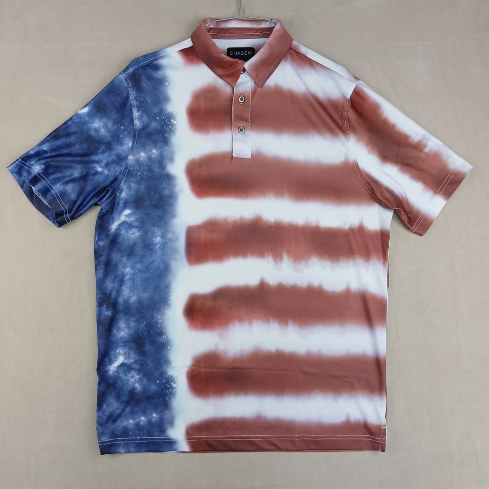 Chase 54 Medium Mens Shirt Polo‎ Golf Patriotic Ameria Stretch Performance 21x28